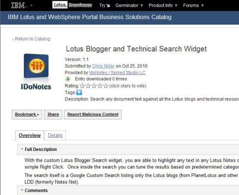 Image:Lotus Blogger and Technical Search widget now in Lotus Greenhouse
