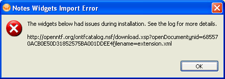 Image:Error installing from OpenNTF widget
