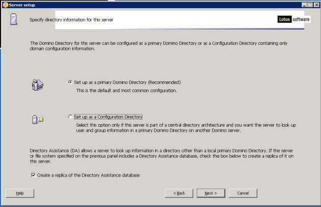 Image:Lotus Domino 8.5.2 server install asks to grab directory assistance database on setup