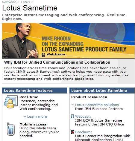 Image:Adam G shows off the new Sametime homepage off IBM.com
