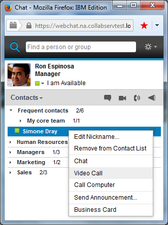 IBM SmartCloud for Social Business Sametime contact list